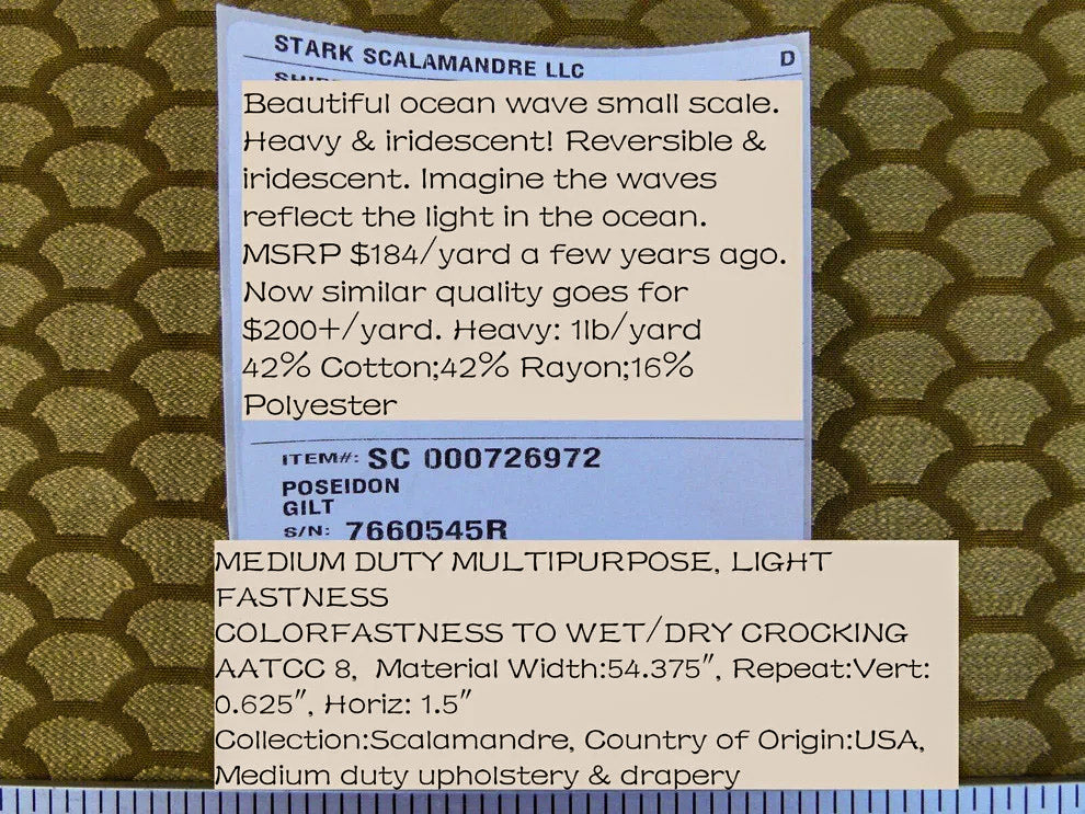 Bty Scalamandre Poseidon Gilt Gold Yellow Neutral Fish Scale Ocean Wave MSRP USD184/Y