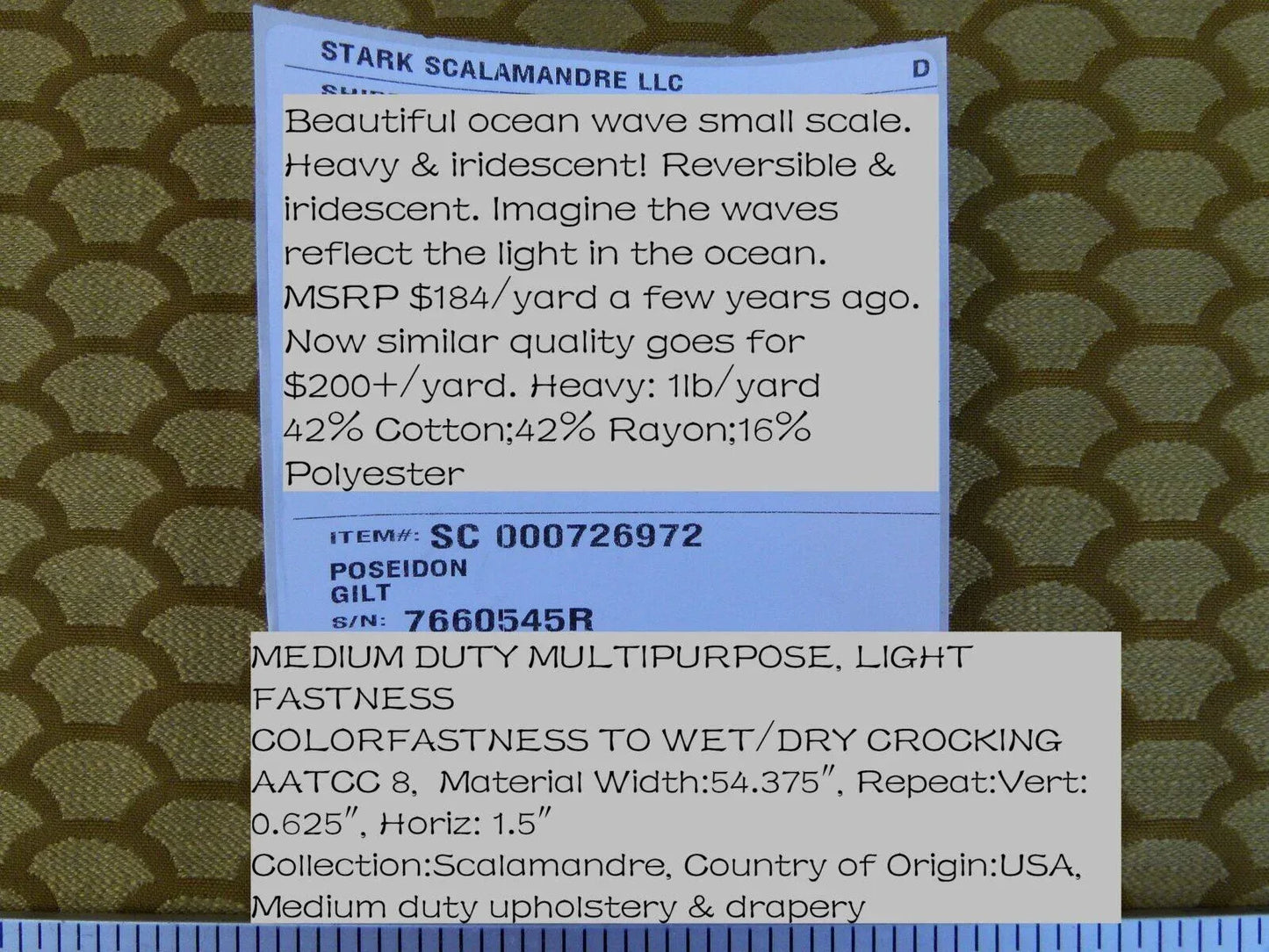 Bty Scalamandre Poseidon Gilt Gold Yellow Neutral Fish Scale Ocean Wave MSRP USD184/Y