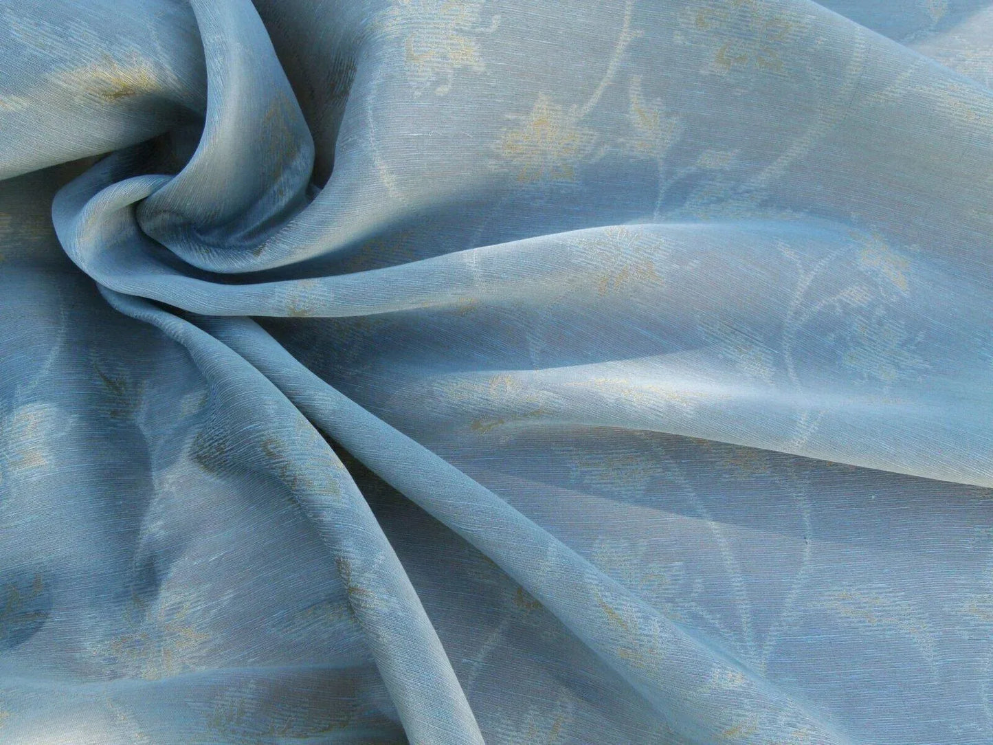 0.9 y Defects Scalamandre Serene "semi-sheer" Silk Pale Sky Blue Cream Old World Weavers MSRP USD 84/y