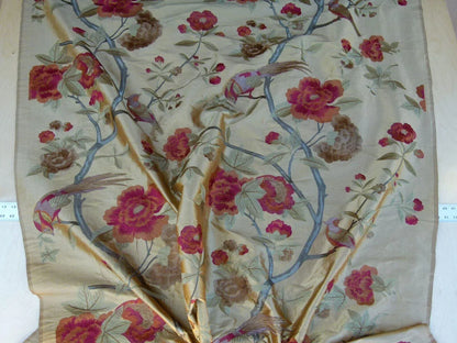 Scalamandre Palash Embroidery Parrot Bird Flower Tree of Life Palampore Tree Peony Red Gold Chnoiserie MSRP USD 332/yard