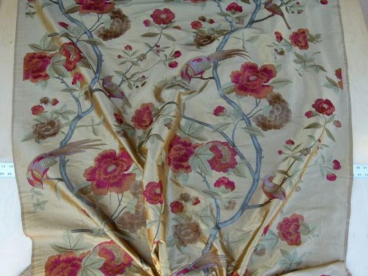 Scalamandre Palash Embroidery Parrot Bird Flower Tree of Life Palampore Tree Peony Red Gold Chnoiserie MSRP USD 332/yard
