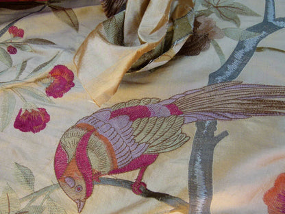 Scalamandre Palash Embroidery Parrot Bird Flower Tree of Life Palampore Tree Peony Red Gold Chnoiserie MSRP USD 332/yard