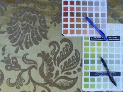 Scalamandre Ypres Lampas Pom Pomegranate Renaissance Gold Metallic Copper MSRP USD445/yd