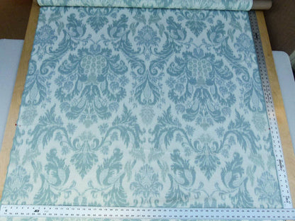 Scalamandre Renaissance Hardy Damask Aquas On Crème Blue White Cotton Viscose MSRP USD 218/Y