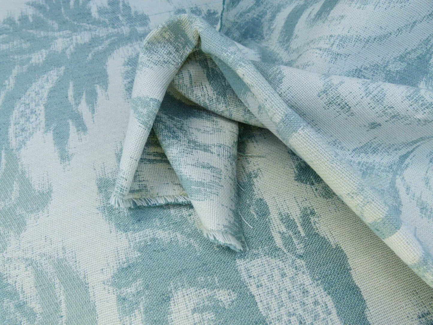Scalamandre Renaissance Hardy Damask Aquas On Crème Blue White Cotton Viscose MSRP USD 218/Y
