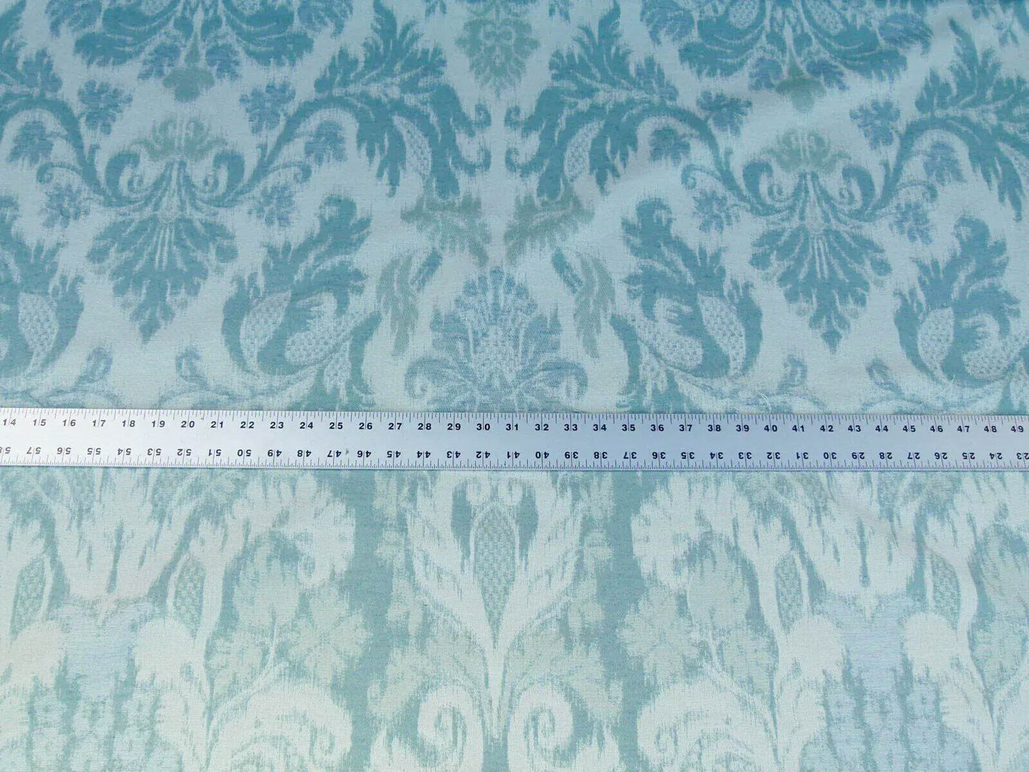 Scalamandre Renaissance Hardy Damask Aquas On Crème Blue White Cotton Viscose MSRP USD 218/Y
