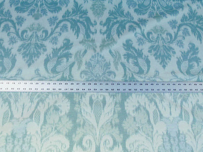 Scalamandre Renaissance Hardy Damask Aquas On Crème Blue White Cotton Viscose MSRP USD 218/Y