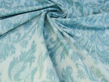Scalamandre Renaissance Hardy Damask Aquas On Crème Blue White Cotton Viscose MSRP USD 218/Y