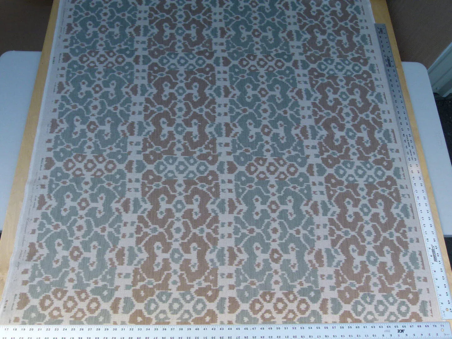 Scalamandre Tropical Ikat Bali Coffee And Celadon Blue Emerald Green MSRP USD270/y