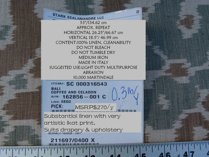 Scalamandre Tropical Ikat Bali Coffee And Celadon Blue Emerald Green MSRP USD270/y