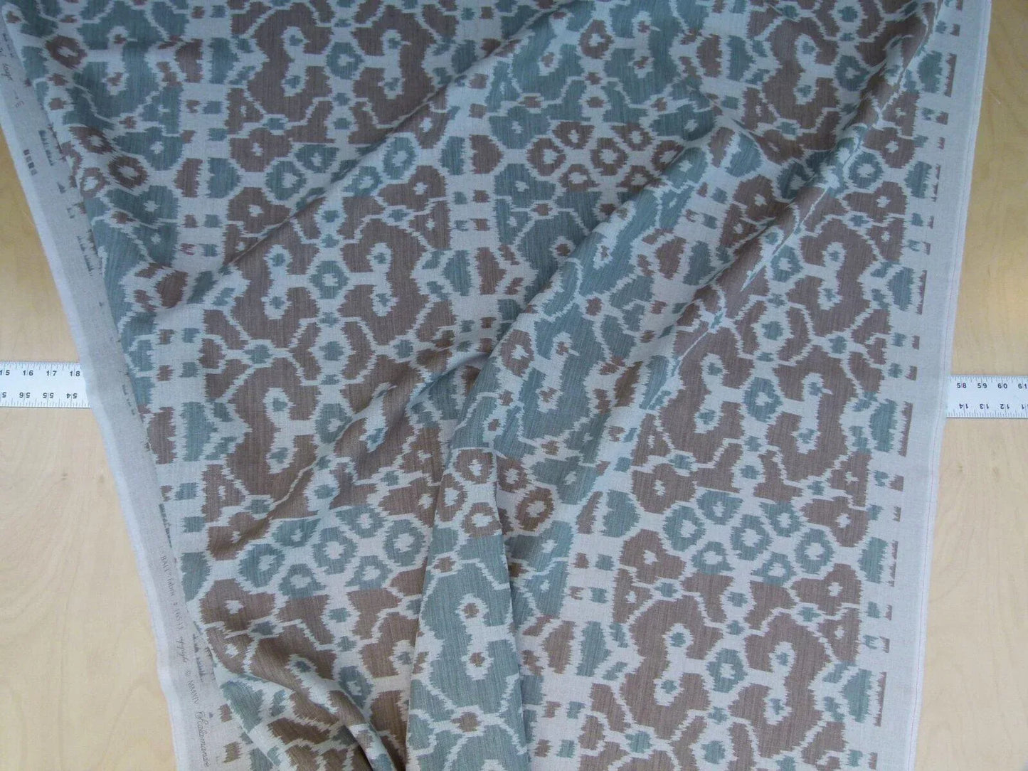 Scalamandre Tropical Ikat Bali Coffee And Celadon Blue Emerald Green MSRP USD270/y