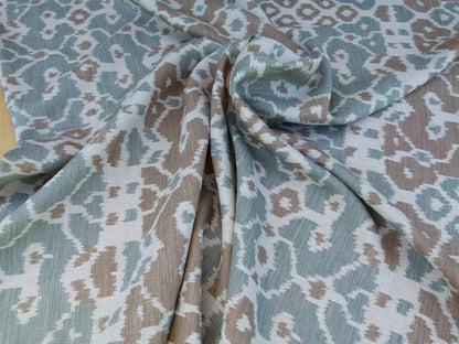 Scalamandre Tropical Ikat Bali Coffee And Celadon Blue Emerald Green MSRP USD270/y