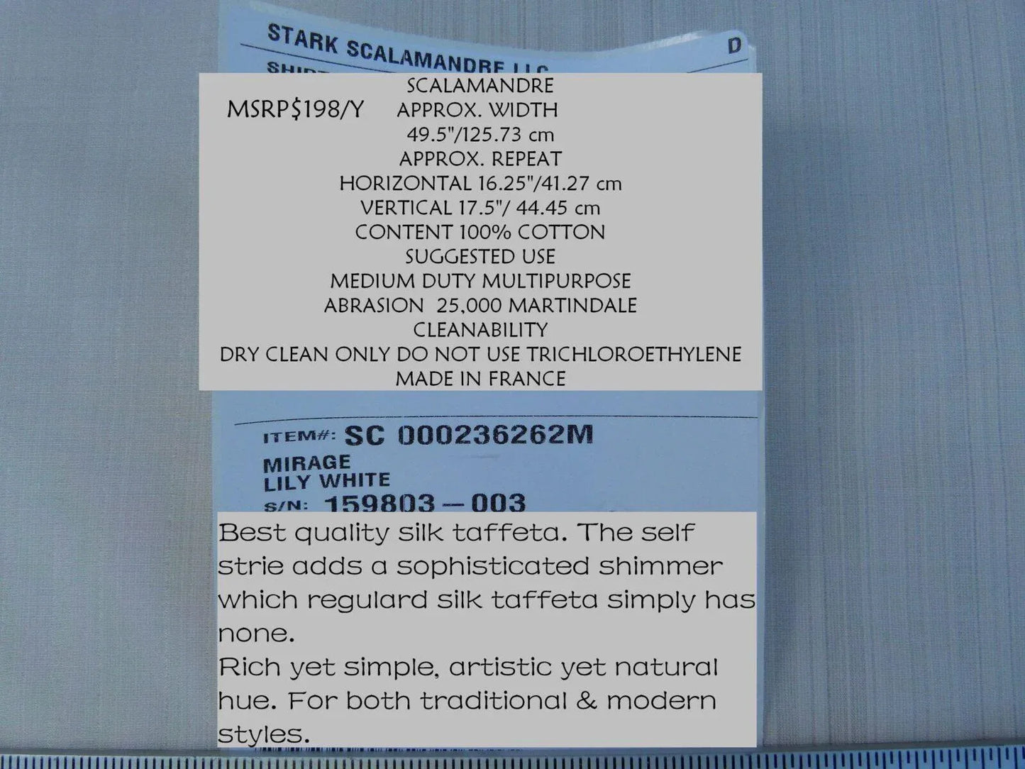 Scalamandre Mirage 100% Silk Self Strie "Lily White" Cream White Silver MSRP USD 198/Y