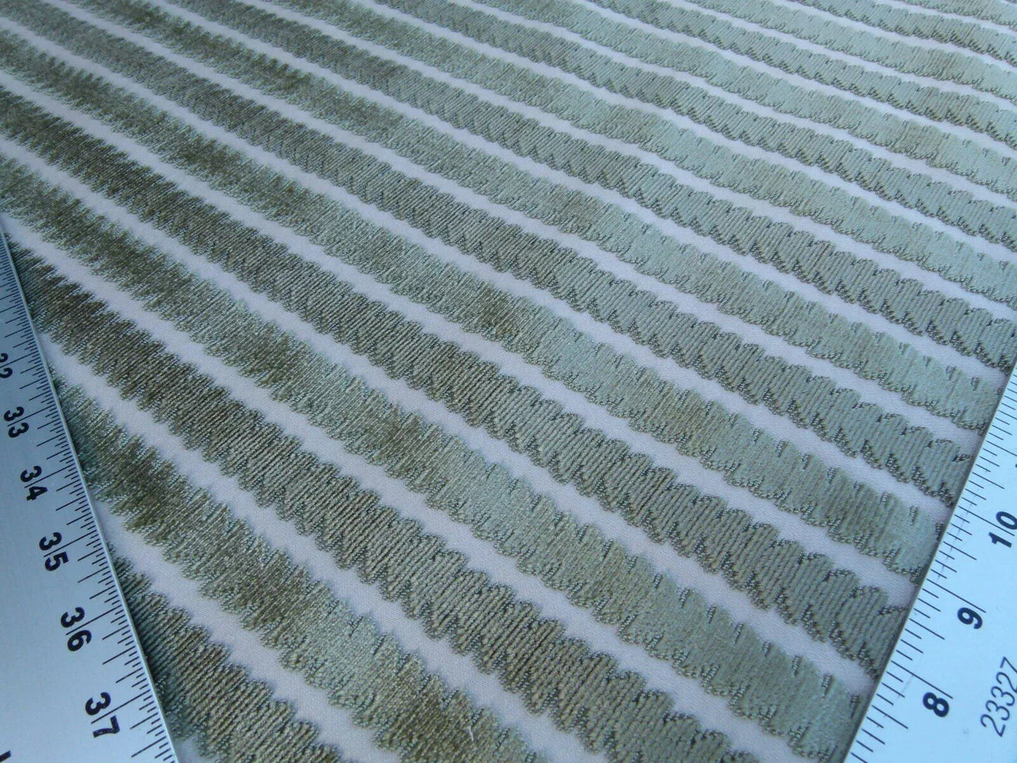 Scalamandre La Foltiere Shadow Verdure Green  Silver Pewter Cut Velvet Stripe Old World Weavers MSRP USD 284