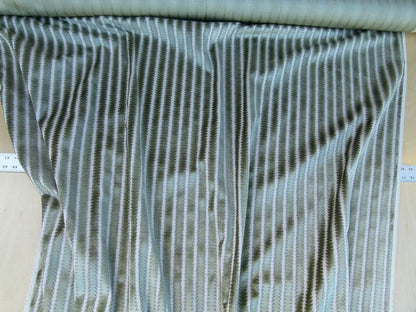 Scalamandre La Foltiere Shadow Verdure Green  Silver Pewter Cut Velvet Stripe Old World Weavers MSRP USD 284
