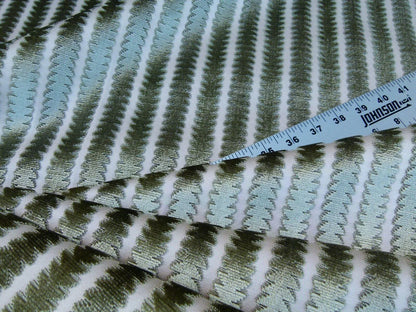Scalamandre La Foltiere Shadow Verdure Green  Silver Pewter Cut Velvet Stripe Old World Weavers MSRP USD 284