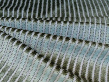 Scalamandre La Foltiere Shadow Verdure Green  Silver Pewter Cut Velvet Stripe Old World Weavers MSRP USD 284