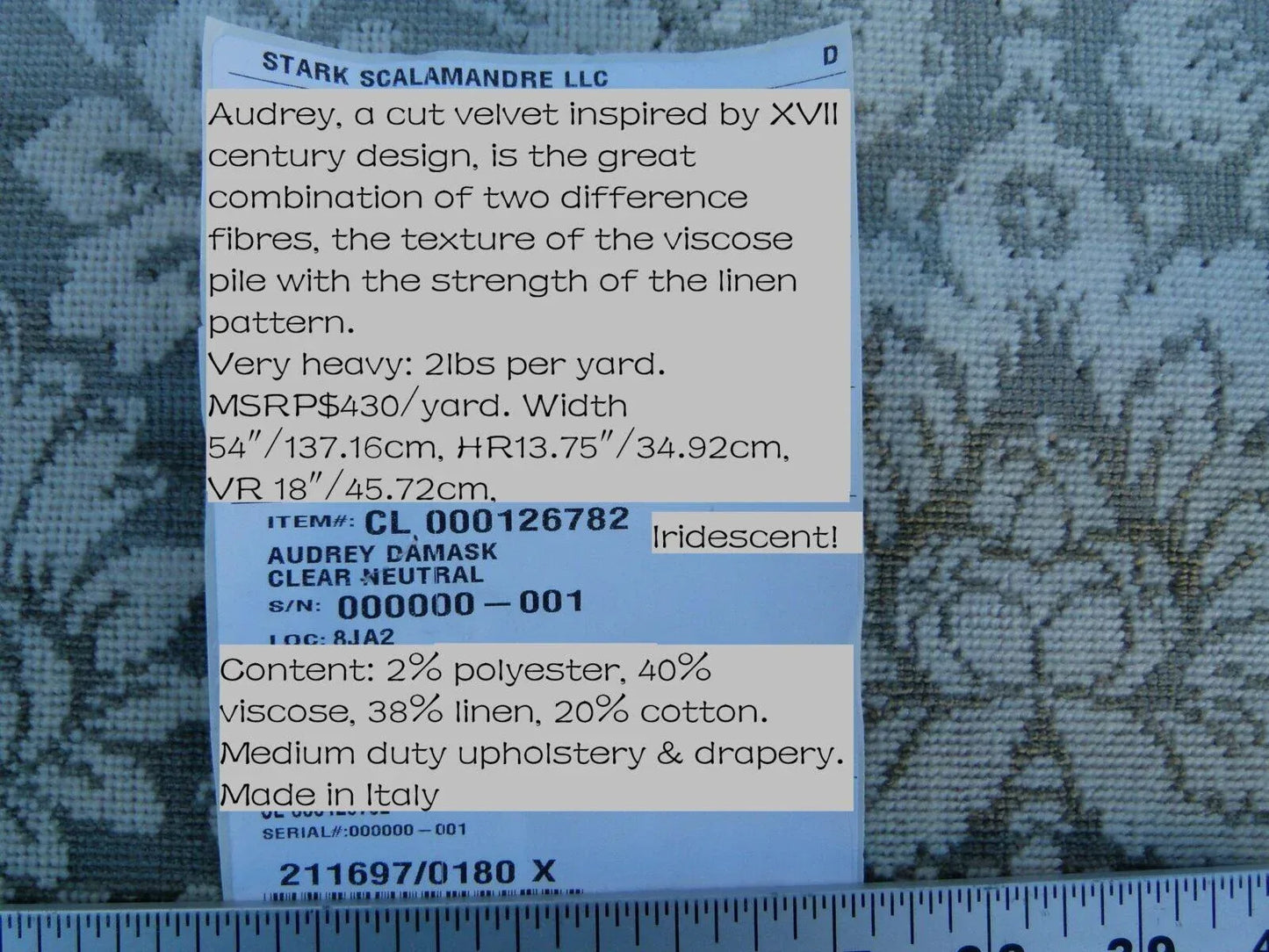 Scalamandre Audrey Damask Cut Velvet Linen "clear Neutral" Renaissance Artichoke Rose MSRP USD 427/Y