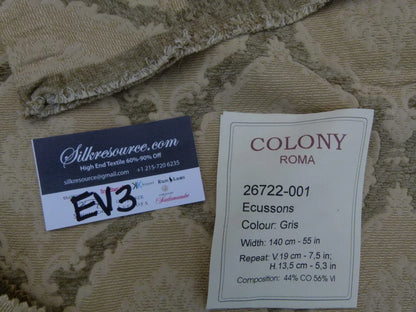 3 Ev3 2.1y Scalamandre Colony Ecussons Gris Tan Classic Medallion Artichoke Renaissance Damask Woven Heavy MSRP USD 480/Y