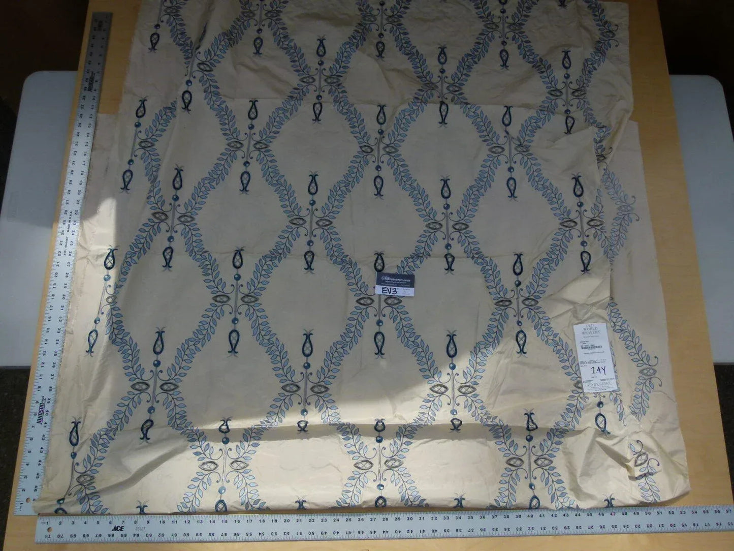 5 Ev3 2.4y Scalamandre White Hall Lapis Blue Silk Foliage Embroidery MSRP USD 410/Y