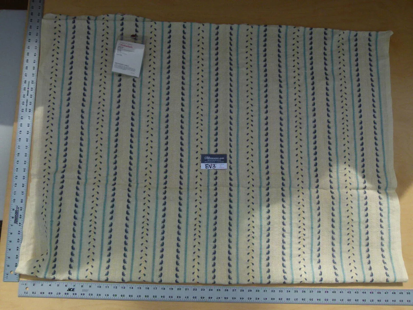 7 Ev3 1.2y Scalamandre Senwick Linen Embroidery Stripe Blue Cream Linen MSRP USD 398/Y