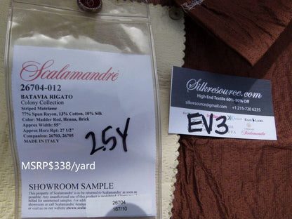 11 Ev3 2.5y Scalamandre Colony Batavia Rigato Matelasse Stripe Madder Red Henna Brick MSRP USD 338/Y