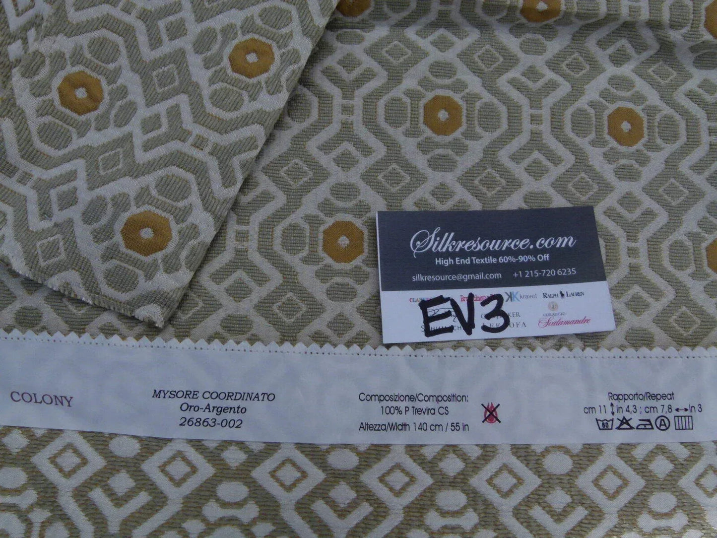 13 Ev3 Scalamandre Colony 2.4y Mysore Coordinato Bianco Beige Gold Geometric MSRP USD 318/Y (copy)