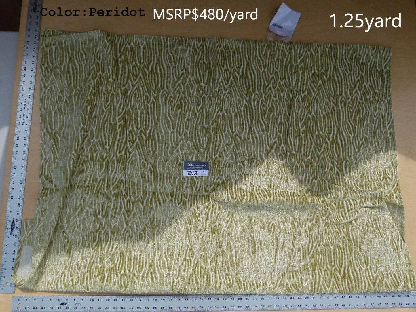 14 Ev3 Scalamandre 1.25y Faux Bois Peridot Green Velvet Jacquard MSRP USD 480/Y