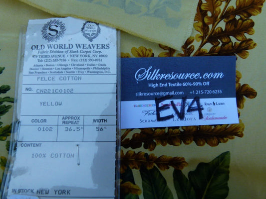 4 Ev4 Scalamandre 1.3y Felce Cotton Linen Yellow Fern Turtle MSRP USD 276/Y