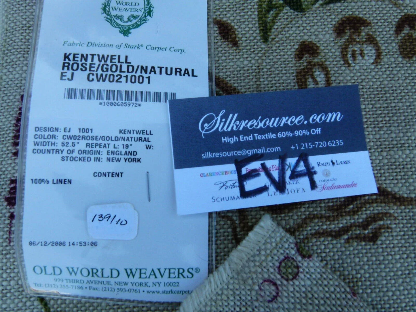 5 Ev4 1.2y Scalamandre Old World Weavers Kentwell Rose Gold Natural English Chintz Linen Heavy MSRP USD 324/Y