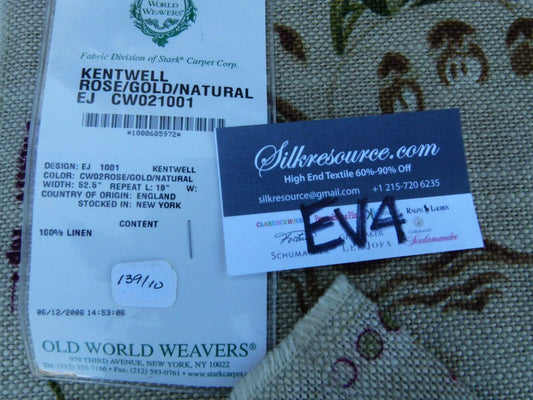 5 Ev4 1.2y Scalamandre Old World Weavers Kentwell Rose Gold Natural English Chintz Linen Heavy MSRP USD 324/Y