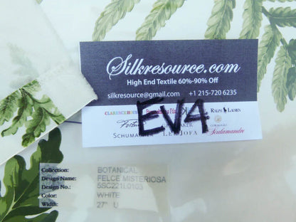 7 Ev4 Scalamandre 1.3y Felce Cotton Linen White Fern Turtle MSRP USD 276/Y