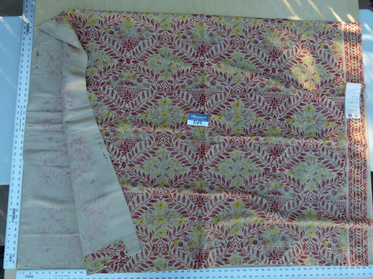 8 Ev4 Scalamandre 2.4y Moro Red Yellow Bouquet Cotton Linen Print