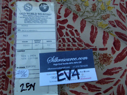 8 Ev4 Scalamandre 2.4y Moro Red Yellow Bouquet Cotton Linen Print
