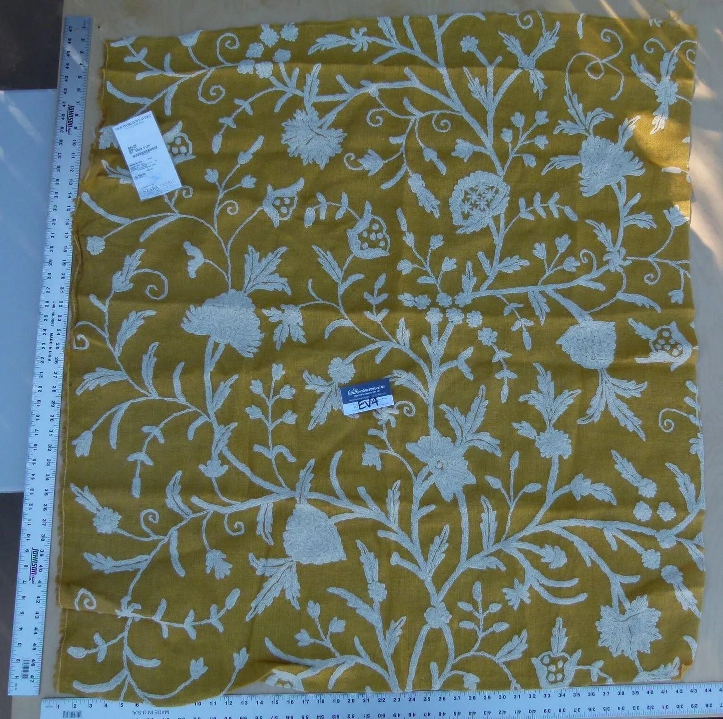 9 Ev4 Scalamandre 47"x43" Balik-gold Wool Crewel On Jute MSRP USD 152/Y