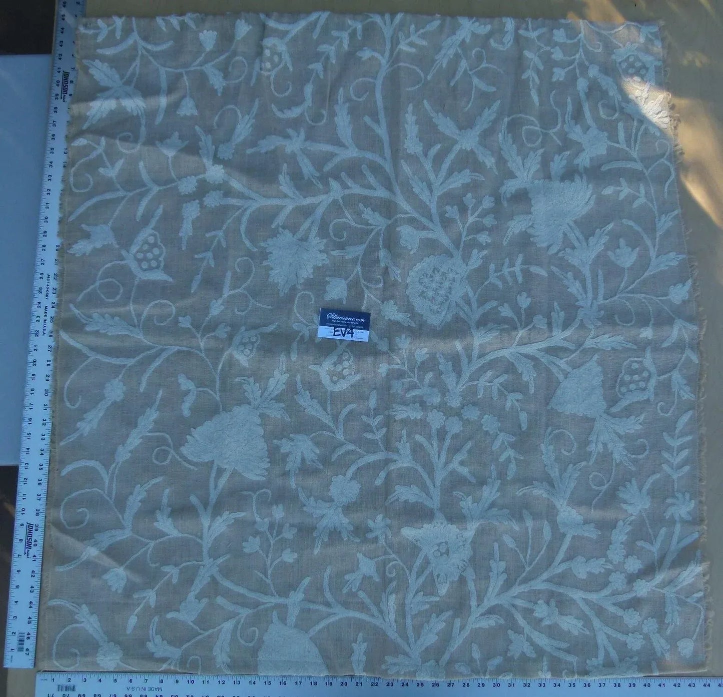 10 Ev4 Scalamandre 44"x44"crewel Balik Embroidery White On Natural MSRP USD 304/Y