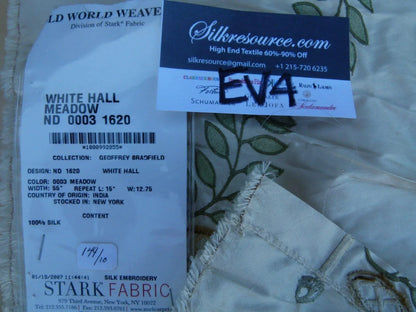 13 Ev4 Scalamandre 42" White Hall Meadow Green Beige Silk Foliage