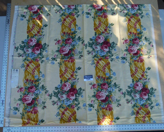 Scalamandre Sophia Yellow Floral Garland Stripe Linen Cotton - 46 Inches x 57"w