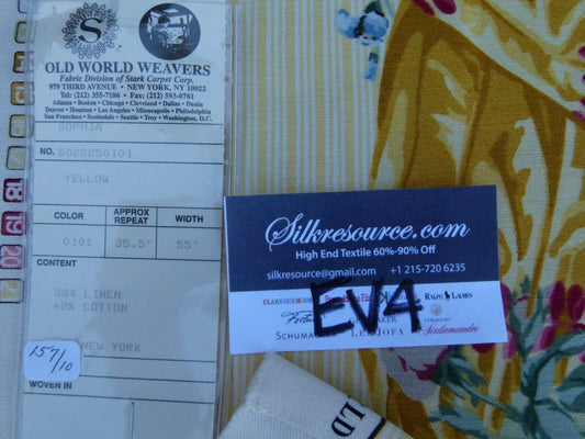 Scalamandre Sophia Yellow Floral Garland Stripe Linen Cotton - 46 Inches x 57"w