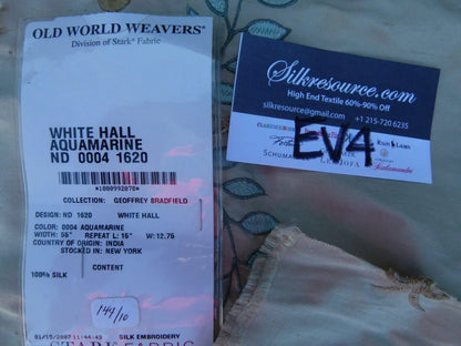 15 Ev4 Scalamandre 42" White Hall Aquamarine Blue Beige Silk Foliage