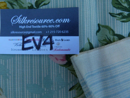 16 Ev4 Scalamandre 46" Sophia Blue Floral Rose and Sash Garland Stripe Linen Cotton print Trompe l'oeil