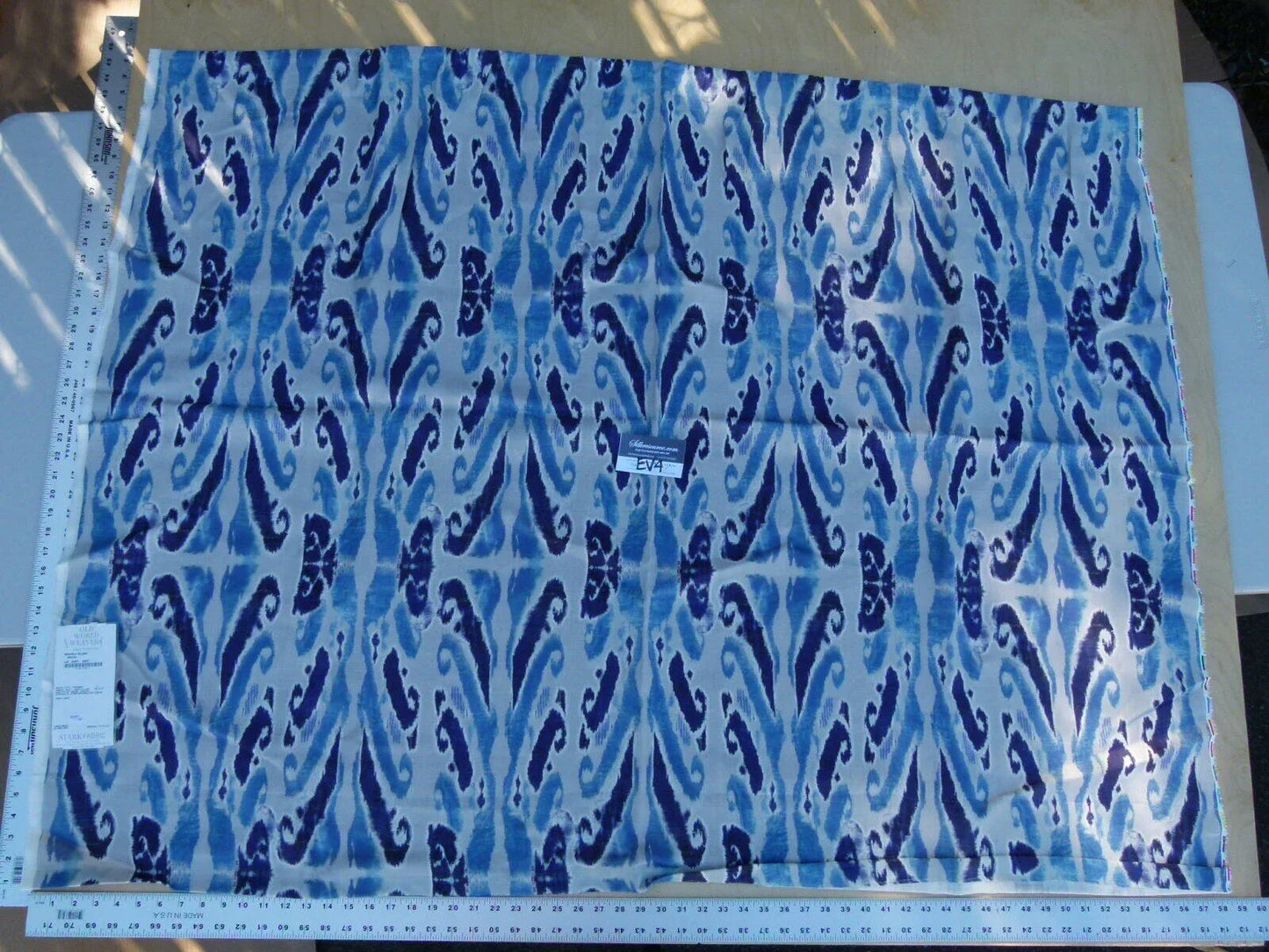 24 Ev4 1.2y Scalamandre Moorea Island Indigo Blue Tan Linen Print