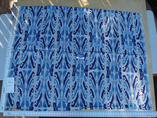 24 Ev4 1.2y Scalamandre Moorea Island Indigo Blue Tan Linen Print