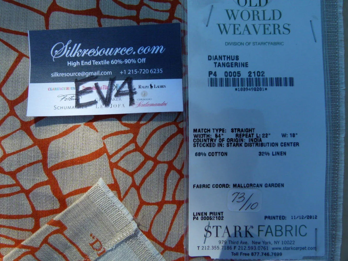 25 Ev4 Scalamandre 1.2y Dianthus Tangerine Dark Orange Print MSRP USD 144/Y Flower Print Old World Weavers Cotton Linen