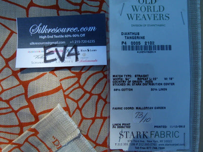 25 Ev4 Scalamandre 1.2y Dianthus Tangerine Dark Orange Print MSRP USD 144/Y Flower Print Old World Weavers Cotton Linen