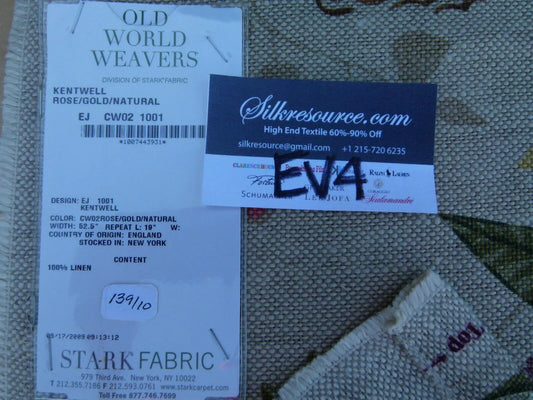 27 Ev4 1.2y Scalamandre Old World Weavers  Kentwell Rose Gold Natural English Chintz Linen Heavy MSRP USD 324/Y