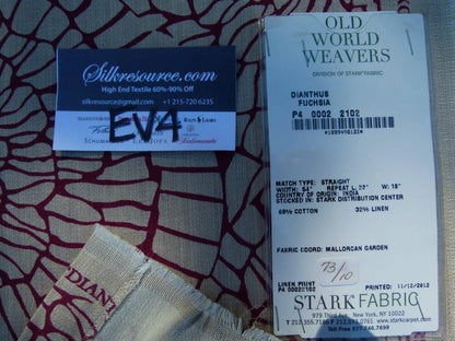 30 Ev4 Scalamandre 1.2y Dianthus Fuschia Dark Pink Print MSRP USD 144/Y Flower Print Old World Weavers Cotton Linen