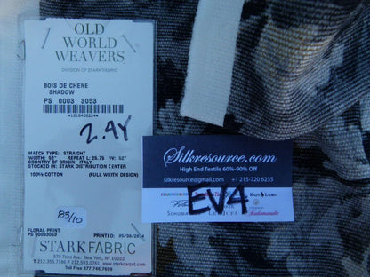 33 Ev4 Scalamandre 2.4y Bois De Chene Shadow Grey Black White Foliage Print