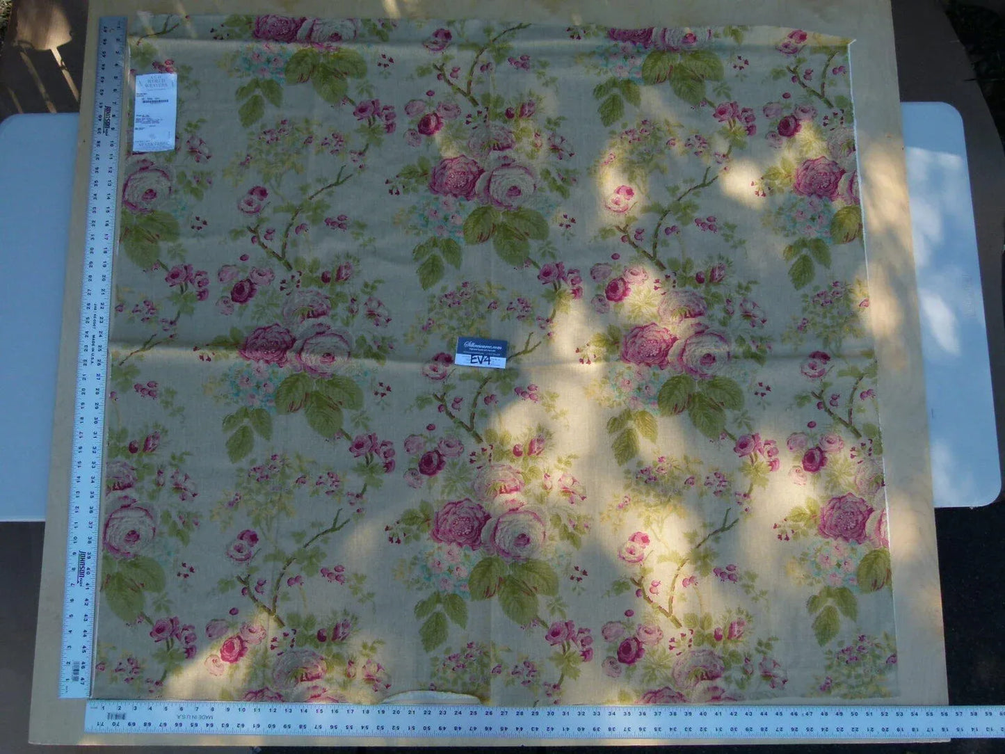 41 Ev4 Scalamandre 1.2y Revelino Honey Tan Floral Pink Green Beige Cotton Linen Print