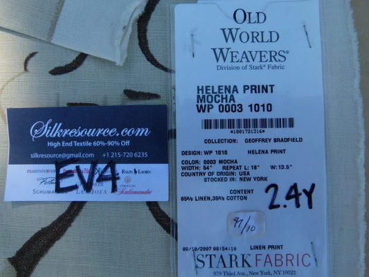 43 Ev4 Scalamandre 2.4y Helena Print Sea Spray Mocha Brown Ikat Ancient Ruins Linen MSRP USD 184/Y Old World Weavers